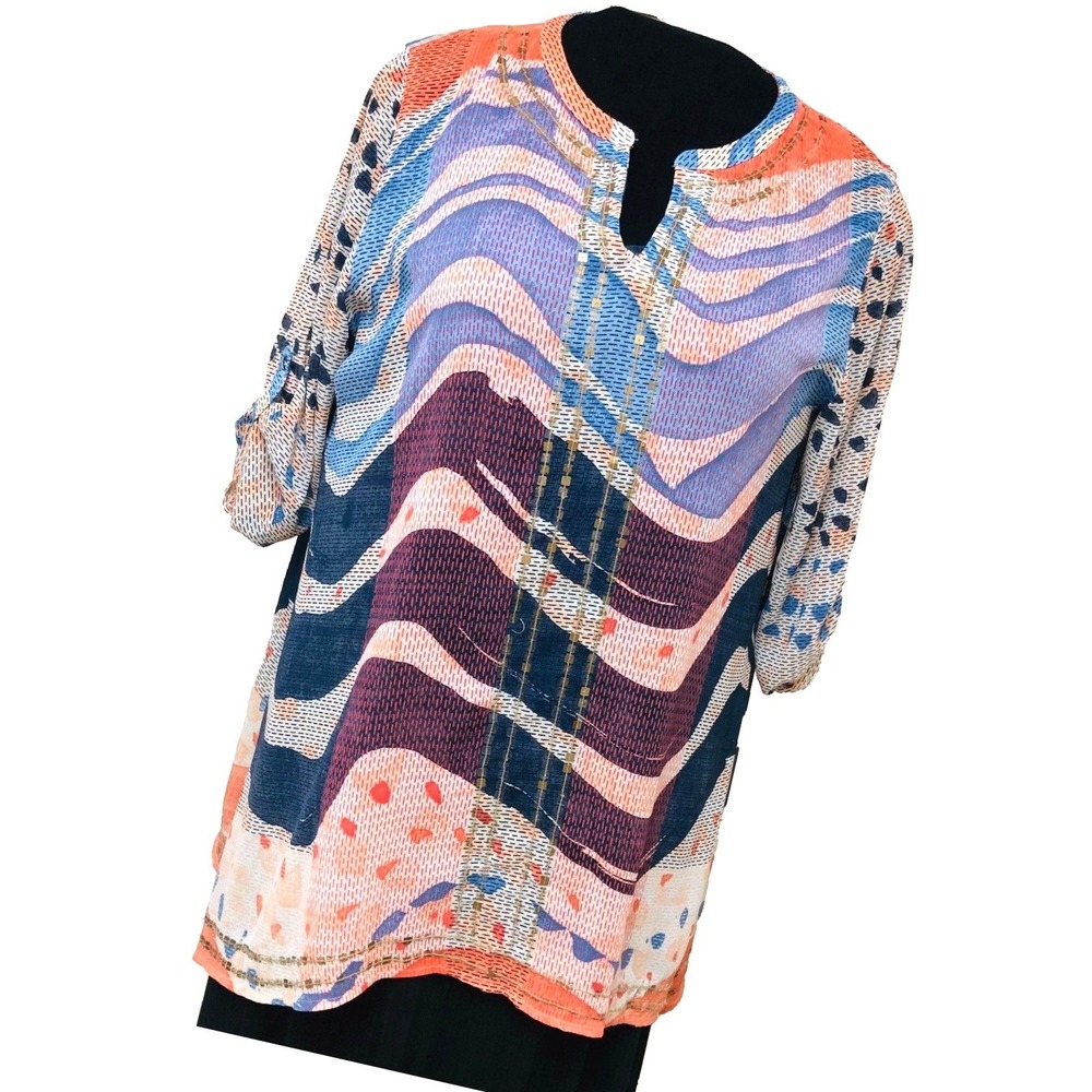 Y2K Chicos Womens Sheer Scarf‎ Tunic Top  Abstract Poncho BOHO Size L Asymmetric